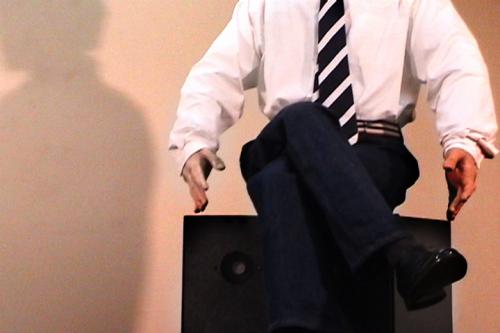 Video still of Andy Warhol robot, Angie Waller